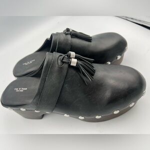 Rag & Bone Johannes Tassel & Stud Platform Clogs Leather,Black Women’s Size EU40